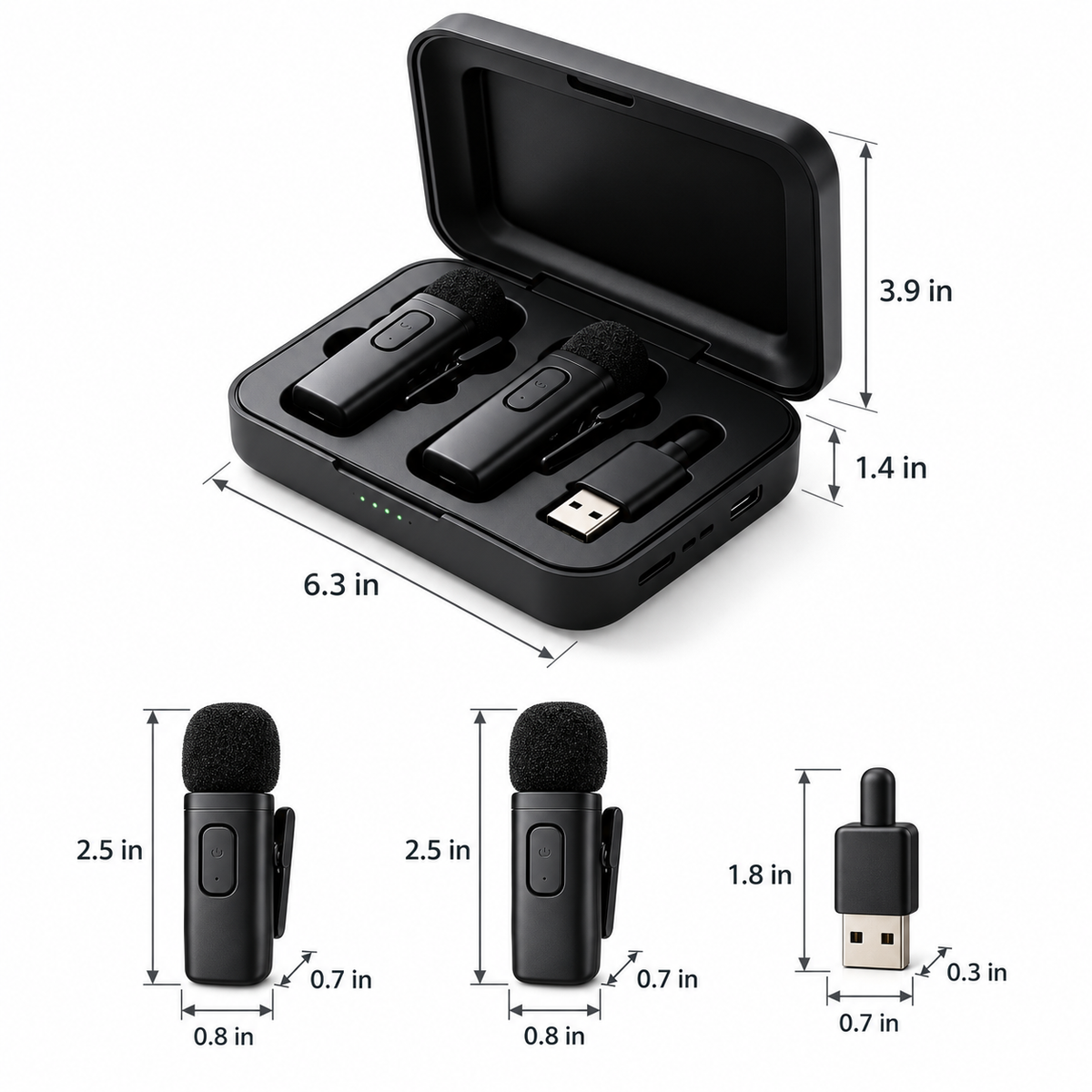 Dual Wireless Lavalier Microphone with Charging Case