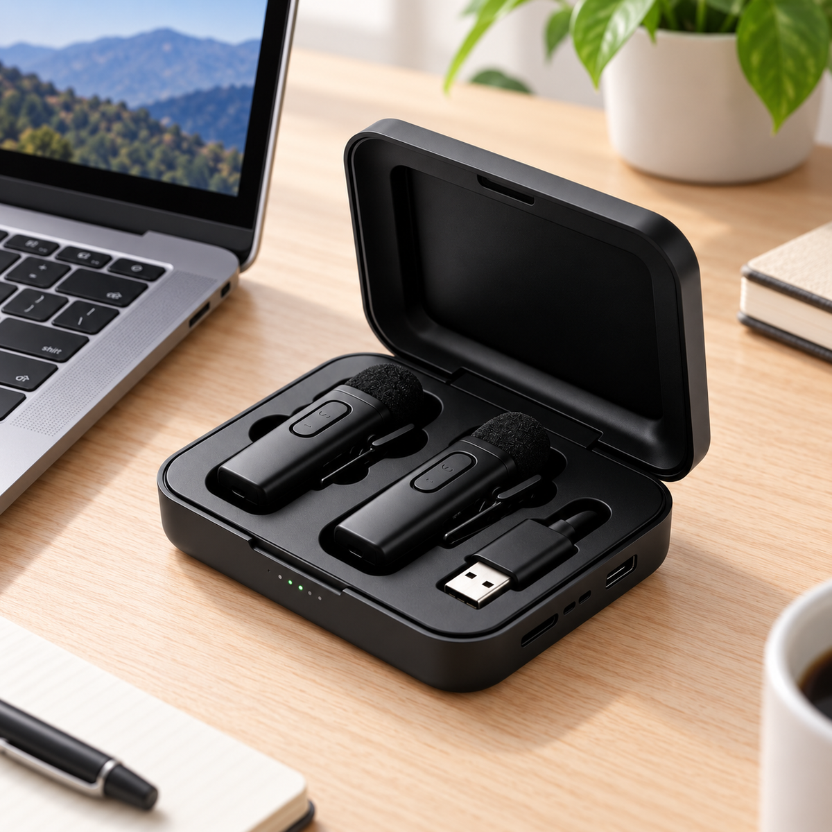 Dual Wireless Lavalier Microphone with Charging Case