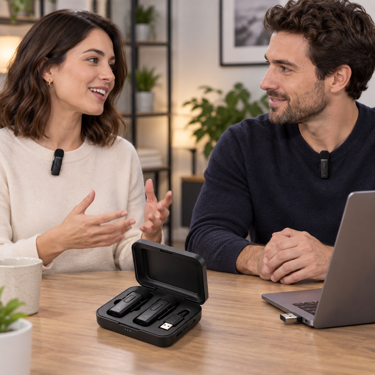 Dual Wireless Lavalier Microphone with Charging Case