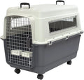 SportPet Designs Plastic Airline Approved Rolling Dog Kennel With Wire Door, XXX-Large, Gray, 48in L x 32in W x 36in H