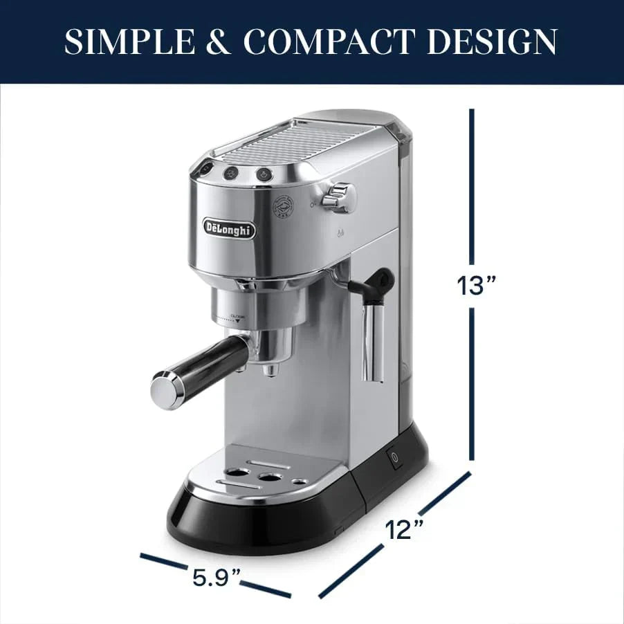 De'Longhi Dedica Espresso Machine With Manual Milk Frother, 1 Liters, Silver - EC680M