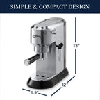 De'Longhi Dedica Espresso Machine With Manual Milk Frother, 1 Liters, Silver - EC680M