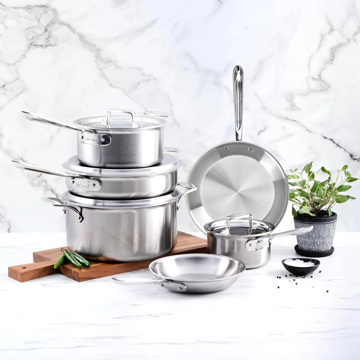 All-Clad Stainless Steel 10 Piece Cookware Set, Made In USA - D5