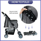 Dkelincs 4-Wheel Foldable Dog Cat Stroller Travel Carrier, Grey - 29.5in L x 18.9in W x 39.8in H