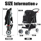 Foldable Dog And Cat Pet Stroller With Storage Basket, Removable Liner And 4 Wheels - Black