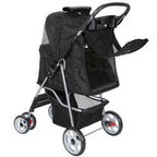 HomGarden 4 Wheel Foldable Pet Stroller Carrier Cart With Storage Basket And Cup Holder - Black