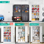 SISESOL White Steel Storage Cabinet With Locking Doors, 71 Inch Tall, 5 Adjustable Shelves