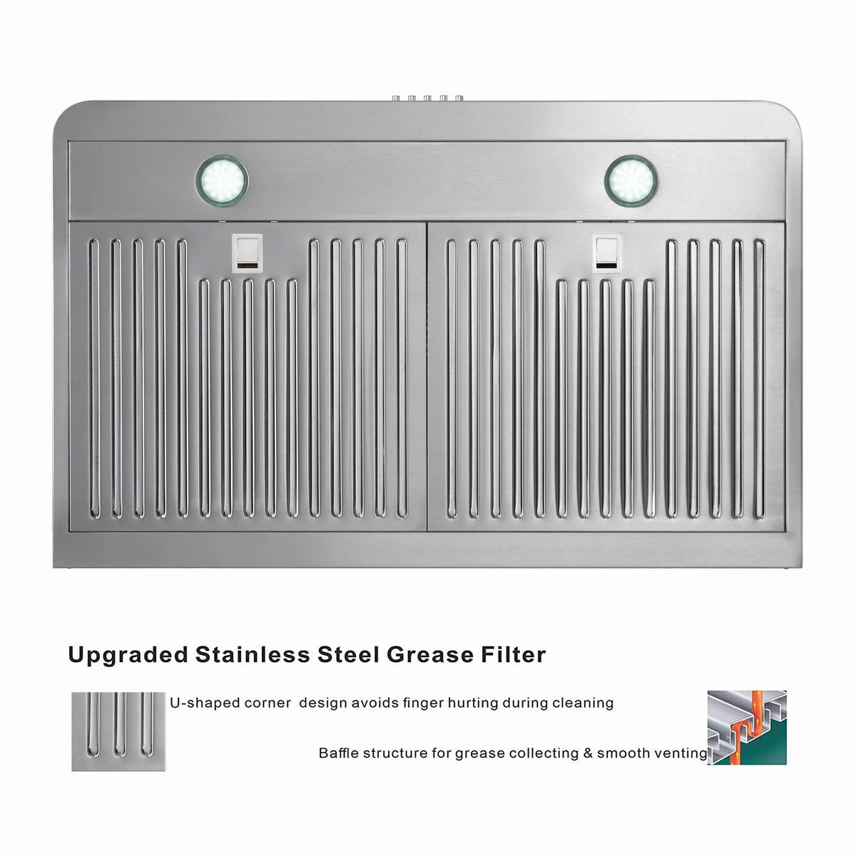 Everkitch 30 Inch Ducted Under Cabinet Range Hood, Stainless Steel, 400 CFM