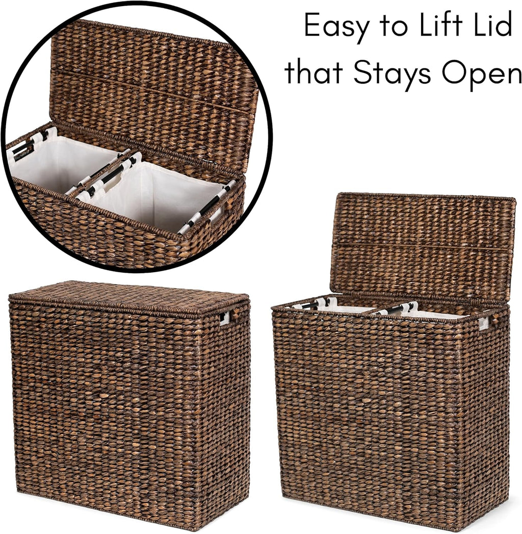 Sofia + Sam Oversized Divided Seagrass Hamper With 2 Canvas Liners, 28 x 14 x 27 Inches - 4602