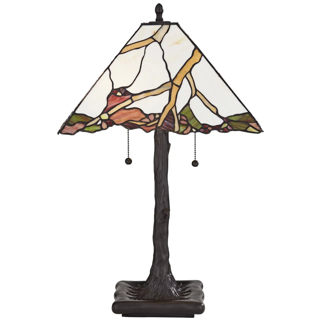 Robert Louis Tiffany Table Lamp 26 inch High Dark Bronze Cherry Blossom Stained Art Glass Shade