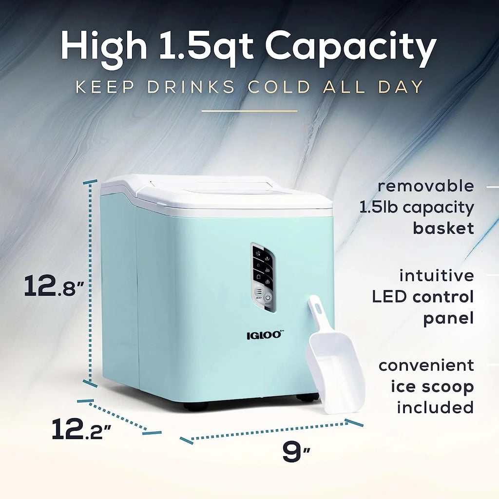 Igloo Self-Cleaning Countertop Ice Maker, 1.5 qt, 26 lbs/24 Hours, Aqua