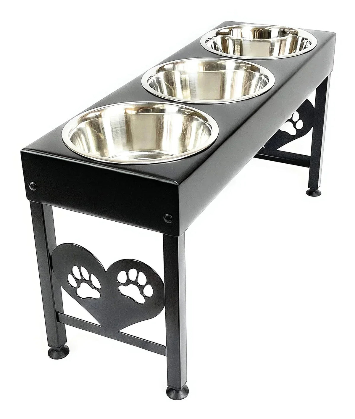Elevated Triple Dog Feeding Station With 3-Quart Stainless Steel Bowls, 16 Inch Tall
