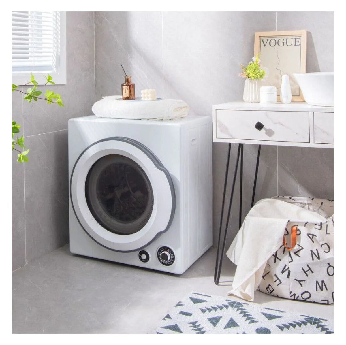 Compact Electric Tumble Dryer, 13.2lbs, White, Stainless Steel Tub, 4 Drying Modes, 2 Heat Settings