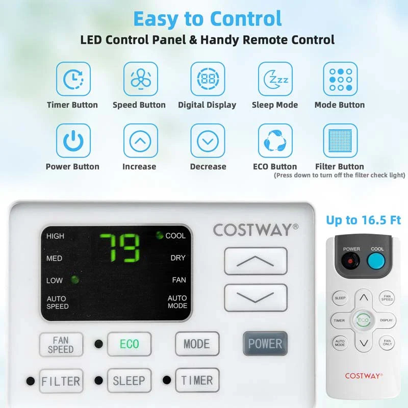 10000 BTU Window Air Conditioner With Remote, ECO Mode And Dehumidifier - White