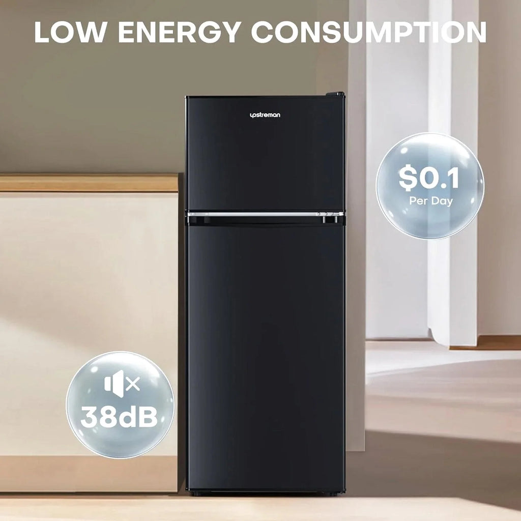 Upstreman 4.0 Cu.Ft Double Door Mini Fridge With Freezer, Black - BR401