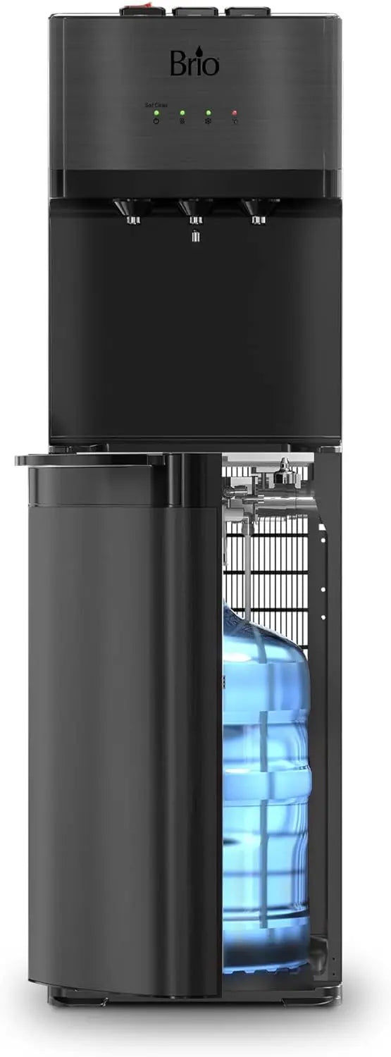 Self-Cleaning Bottom-Loading Water Cooler, Black Stainless Steel, 5 Gallons, 13.5in D x 12in W x 40.5in H