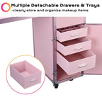 BYOOTIQUE Mobile Nail Station Rolling Makeup Train Case With Mirror, 4 Drawers - Pink