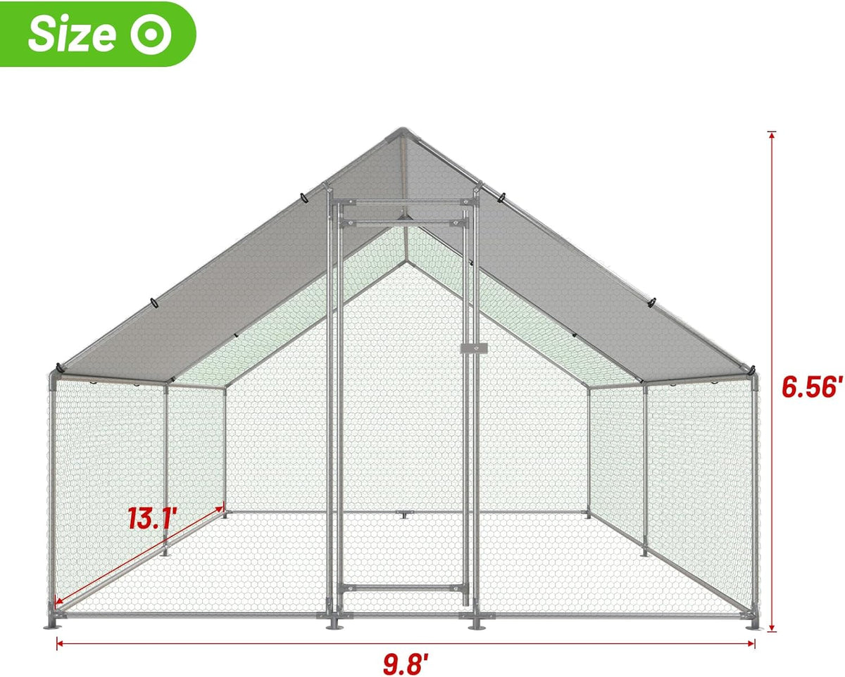 Metal Walk-In Chicken Coop Poultry Cage With Anti-UV Cover - Multiple Sizes