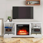 Waleaf TV Stand With 18 in Electric Fireplace And Adjustable Glass Shelves - TVs Up To 65 inch