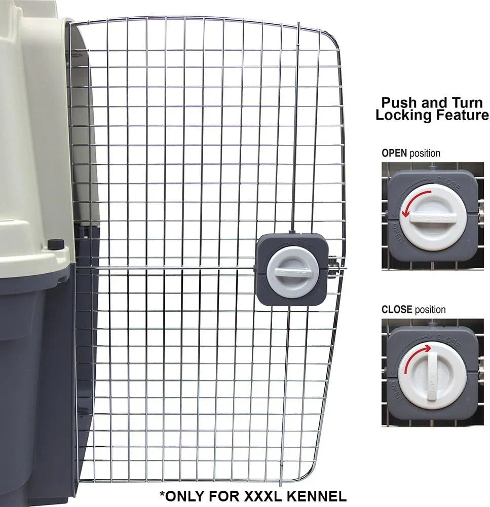 SportPet Designs Plastic Airline Approved Rolling Dog Kennel With Wire Door, XXX-Large, Gray, 48in L x 32in W x 36in H