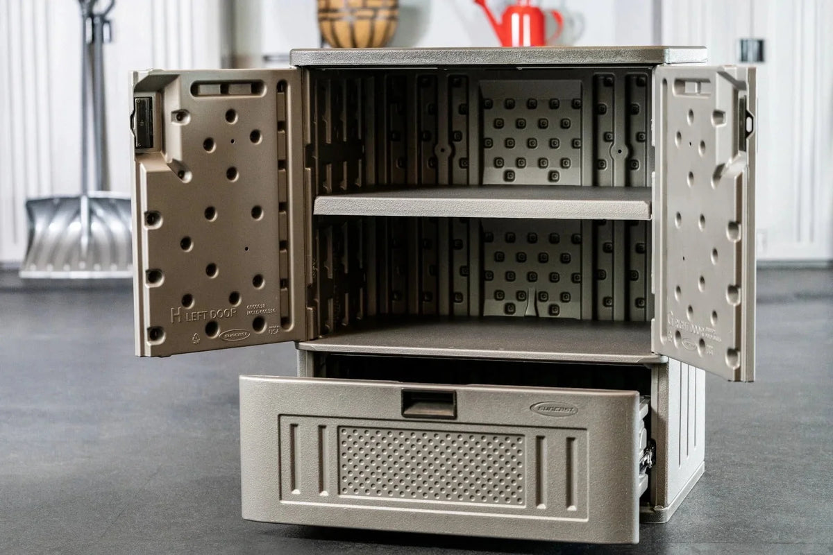 Suncast Single Drawer Resin Base Storage Cabinet - Platinum Metallic