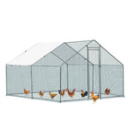 10 x 10 ft Metal Chicken Coop Walk-In Poultry Cage With Waterproof Cover