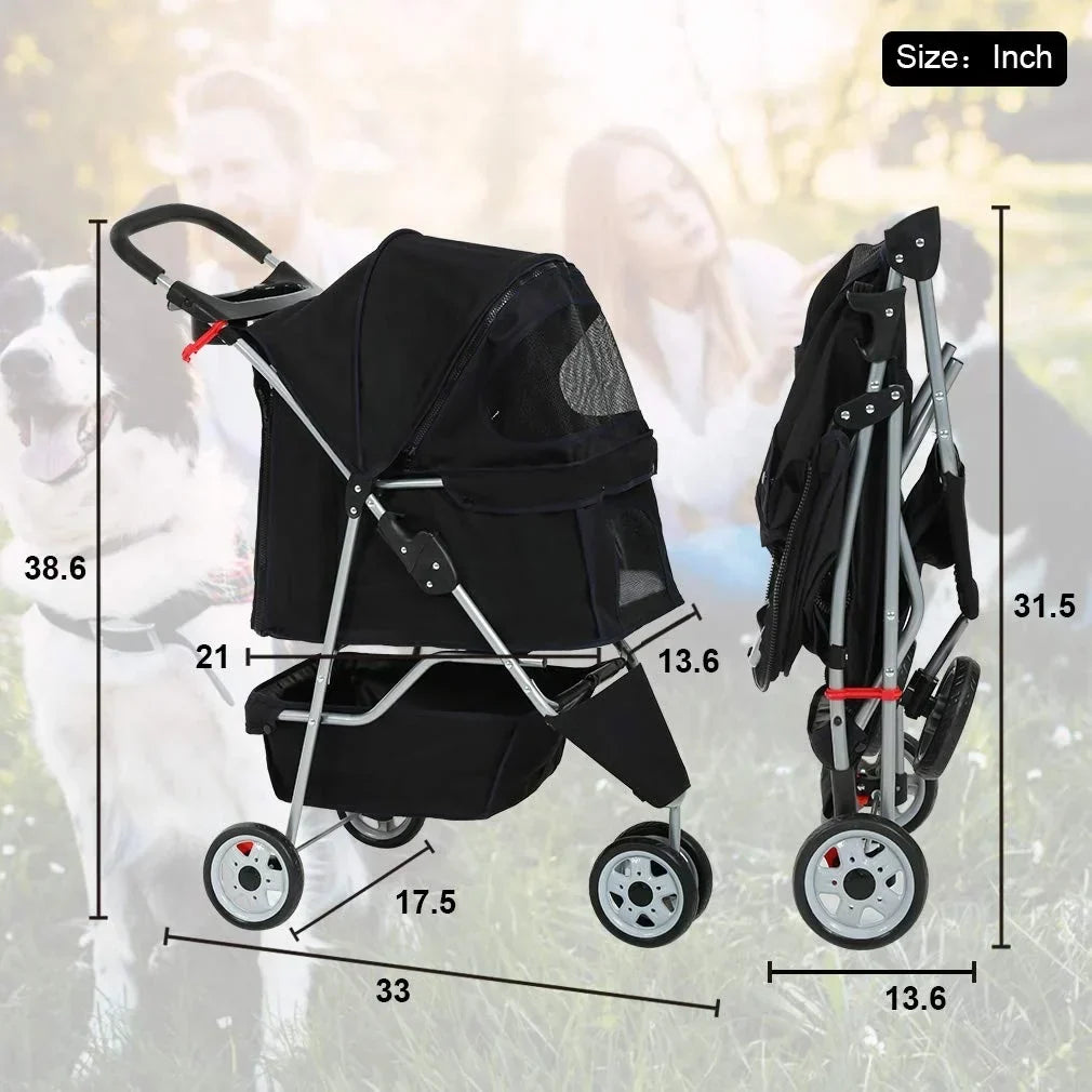 Bestpet Pet Stroller, 3 Wheels Travel Folding Carrier - T13