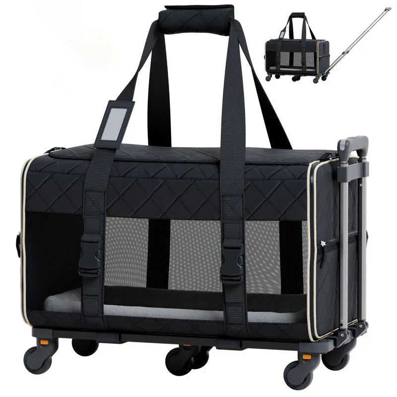 Quilted Chariot Pet Carrier With Removable Wheels And Double Telescopic Handle - PRO