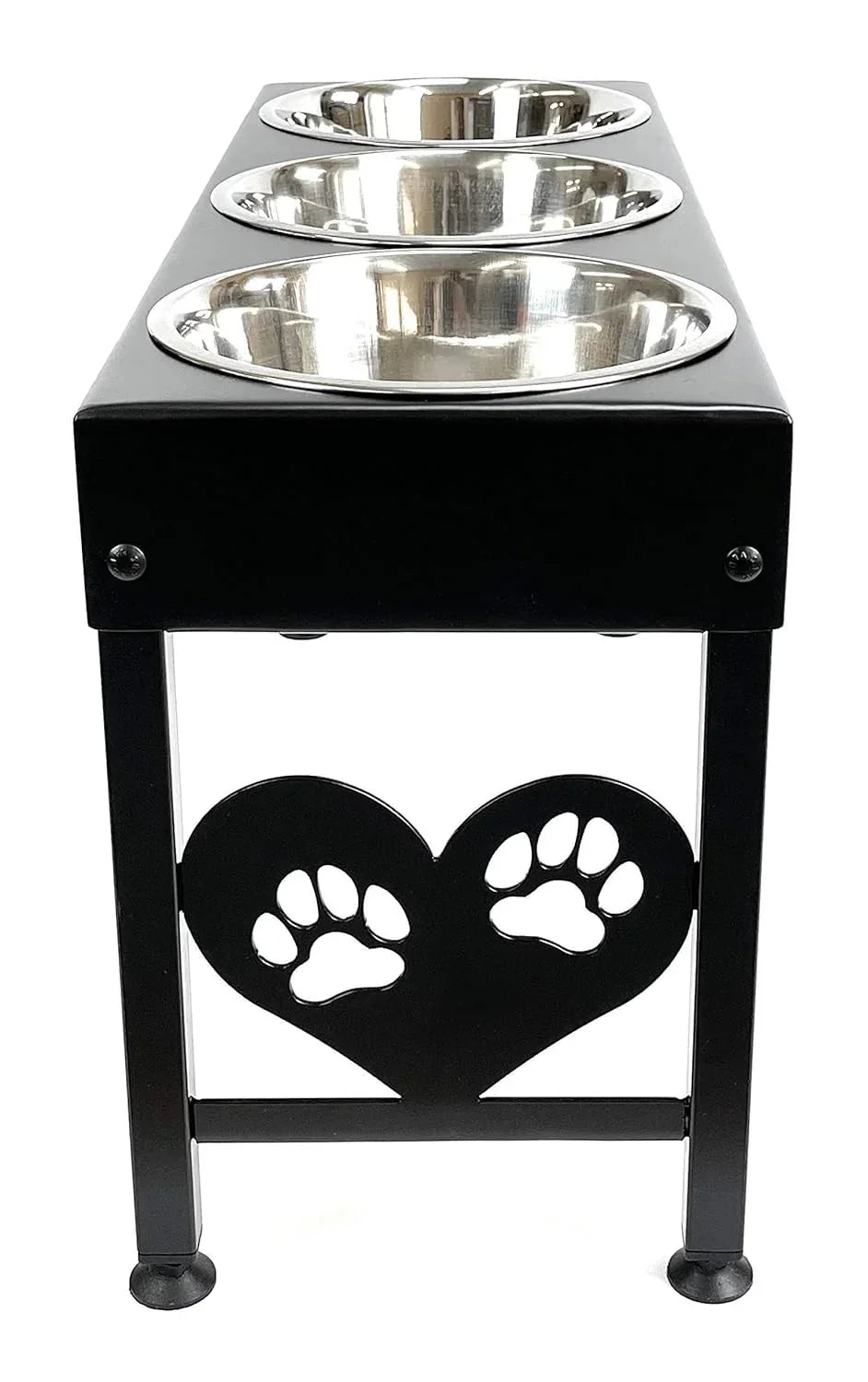 Elevated Triple Dog Feeding Station With 3-Quart Stainless Steel Bowls, 16 Inch Tall