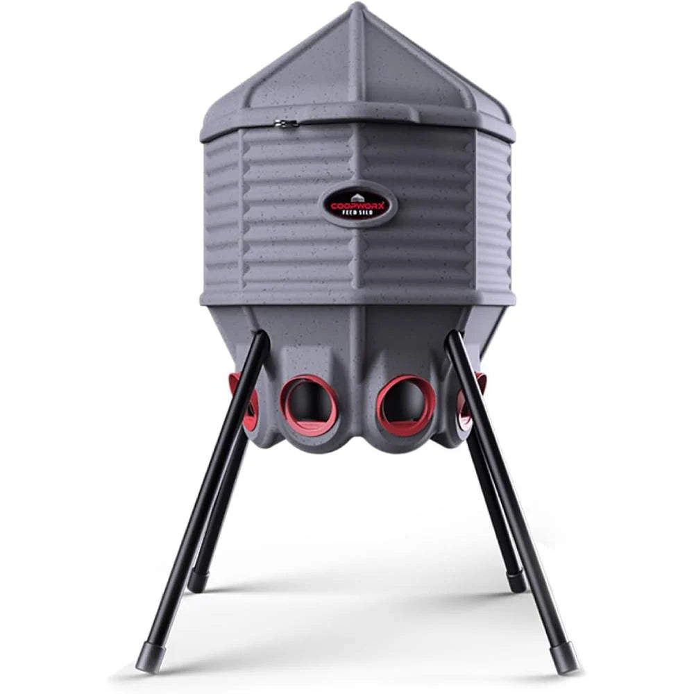 80lb Poultry Feeder, Adjustable Height, UV Stable, Weather Resistant, 8 Ports, Made In USA