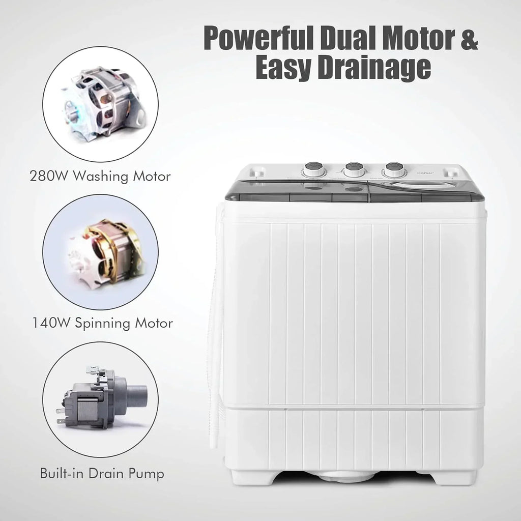 Costway Double Tub Washing Machine, 26 lb Capacity, 18 lb Wash, 8 lb Spin, Drain Pump