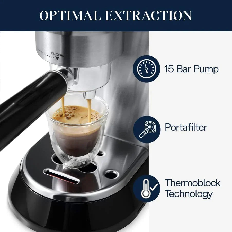 De'Longhi Dedica Espresso Machine With Manual Milk Frother, 1 Liters, Silver - EC680M