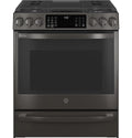 GE APPLIANCES Profile 30in Smart Slide-In Front-Control Gas Range, Black Stainless - PGS930BPTS