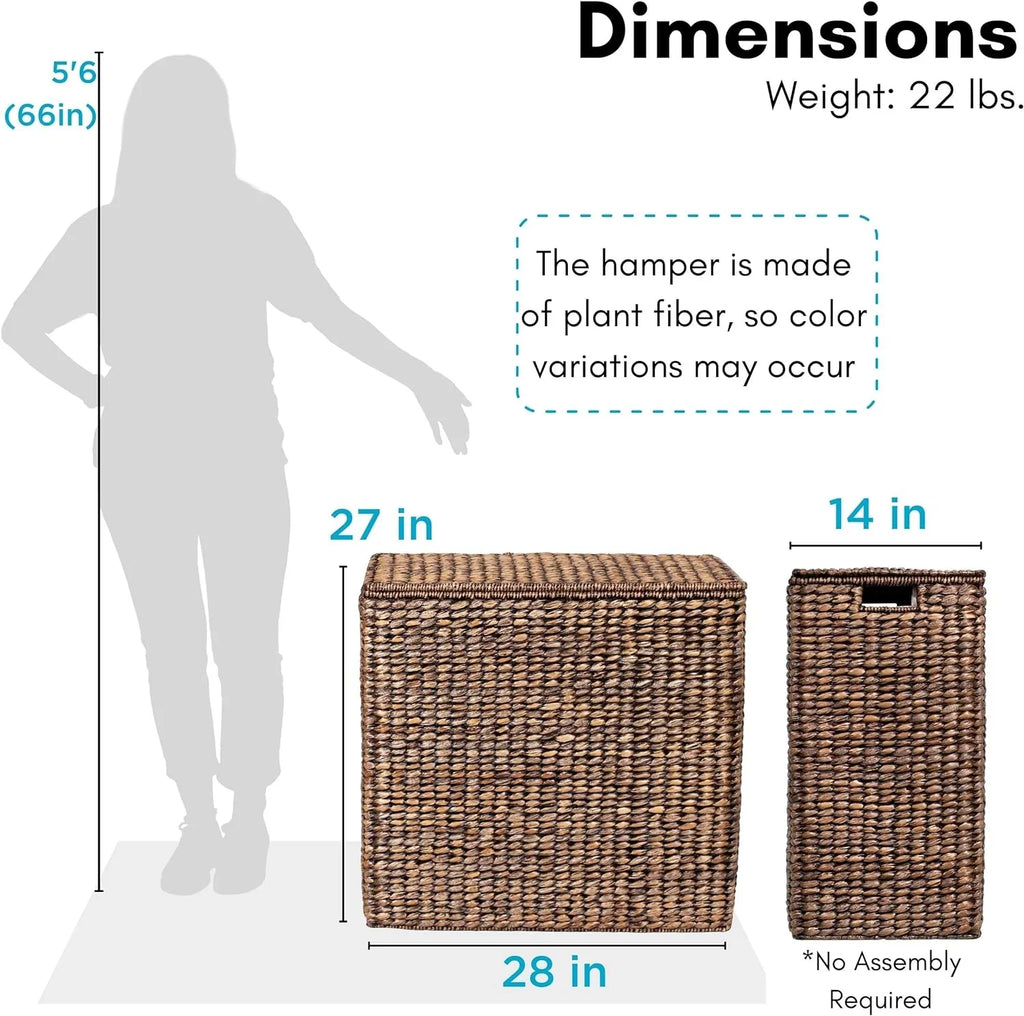 Sofia + Sam Oversized Divided Seagrass Hamper With 2 Canvas Liners, 28 x 14 x 27 Inches - 4602