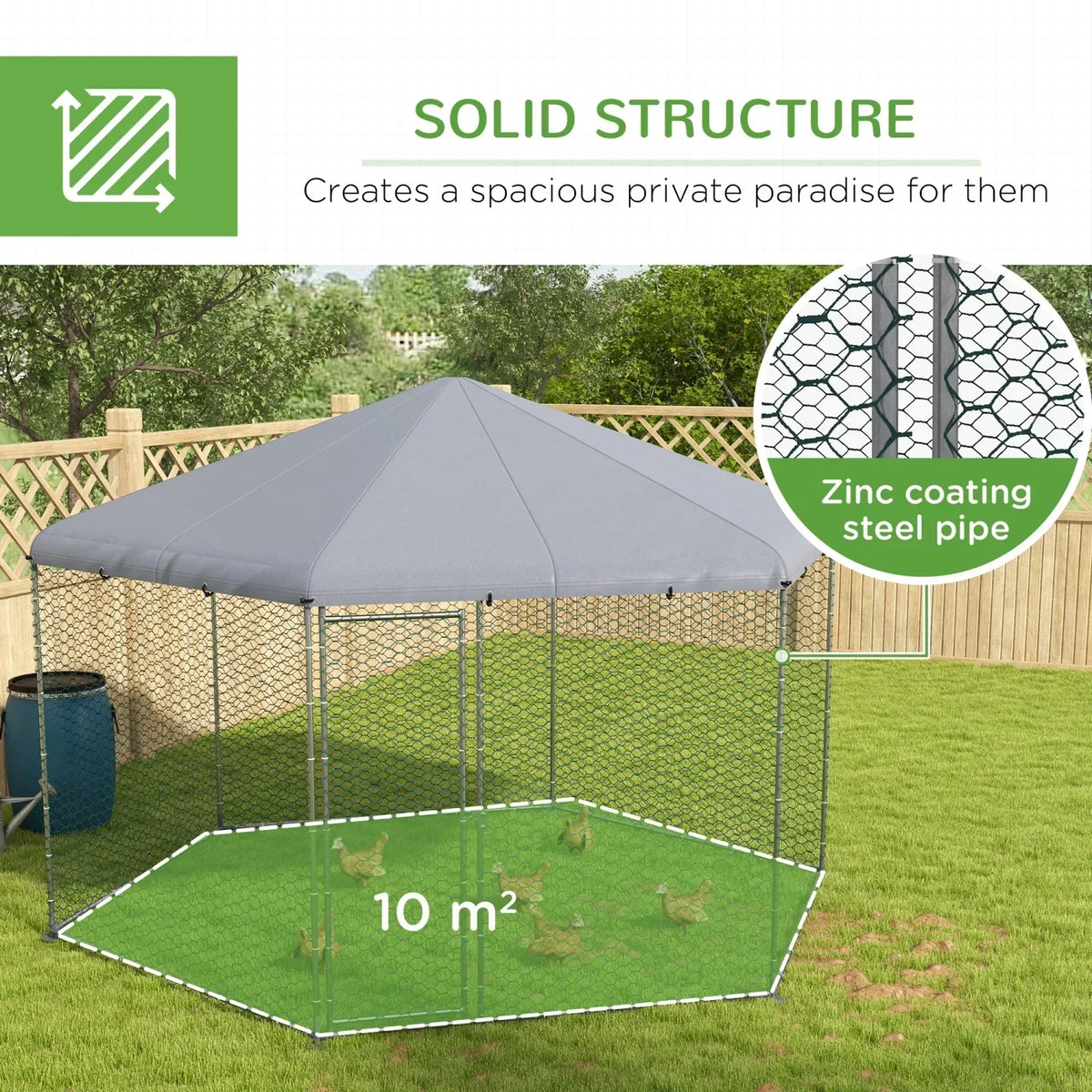 PawHut Large Metal Coop Run With Waterproof Anti-UV Cover, 13 ft x 11.4 ft x 8.6 ft