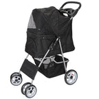 HomGarden 4 Wheel Foldable Pet Stroller Carrier Cart With Storage Basket And Cup Holder - Black