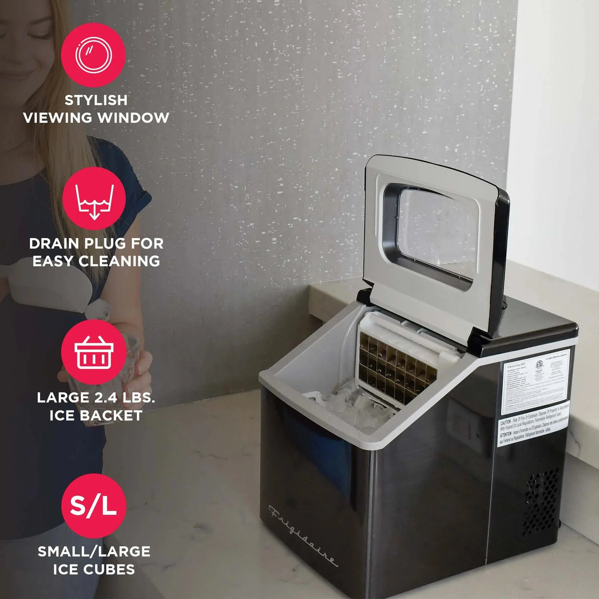 Frigidaire Countertop Clear Square Ice Maker, 40 lbs. Per Day - Stainless Steel