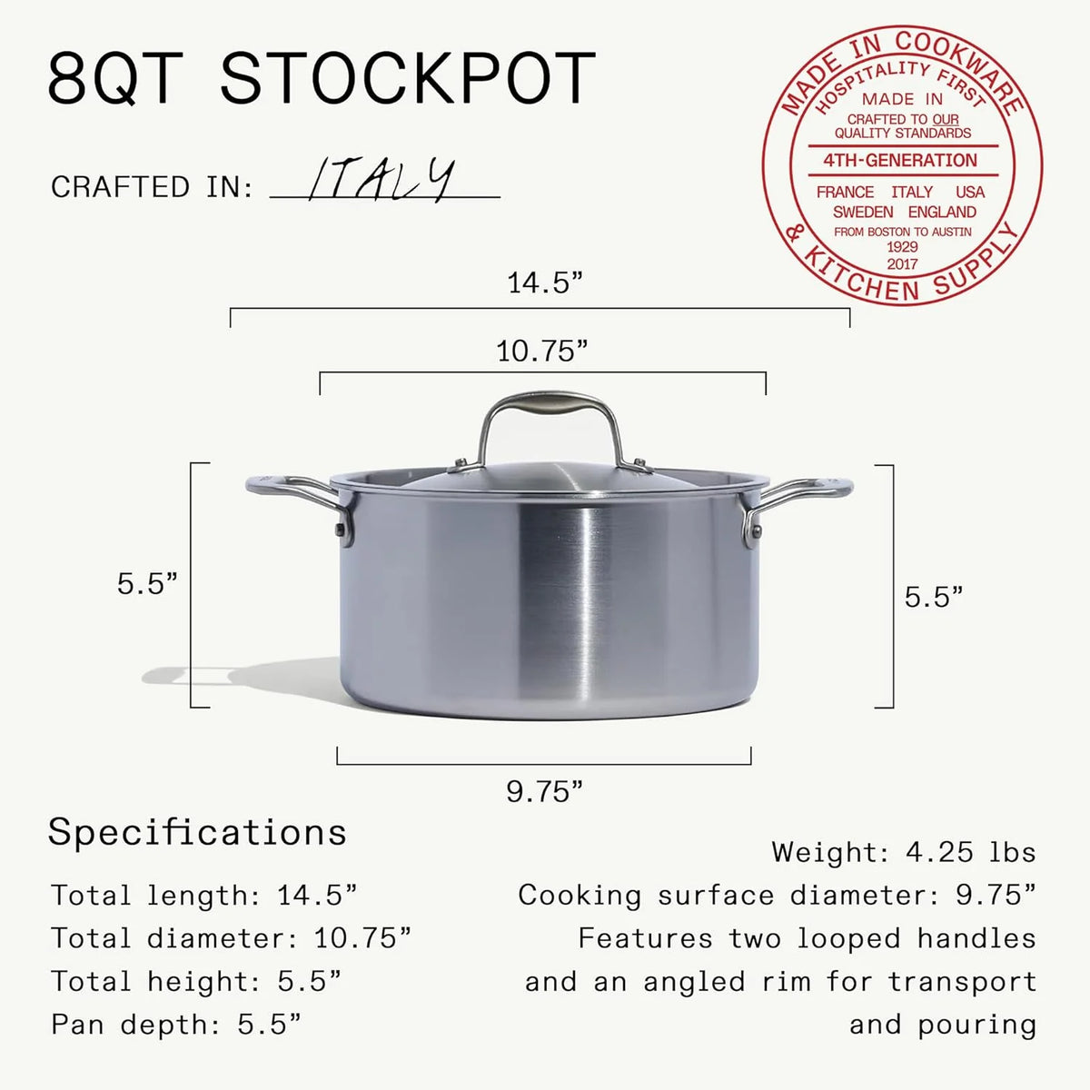 Made In Cookware Stainless Steel Stock Pot With Lid, 8 Quart, 5 Ply
