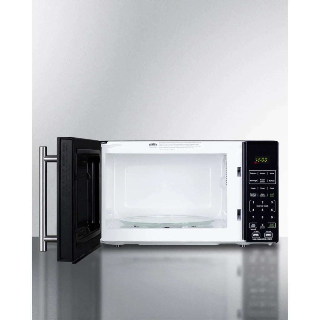 Compact Countertop Microwave, Black With 2 USB Ports And Built-In Power Allocator