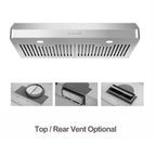 Everkitch 30 Inch Ducted Under Cabinet Range Hood, Stainless Steel, 400 CFM