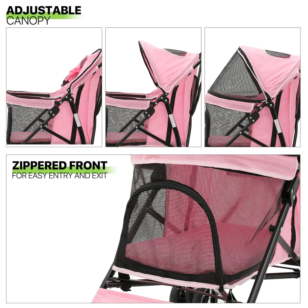 Magshion 4 Wheel Foldable Pet Stroller for Small Medium Dogs, Pink, 22 lbs