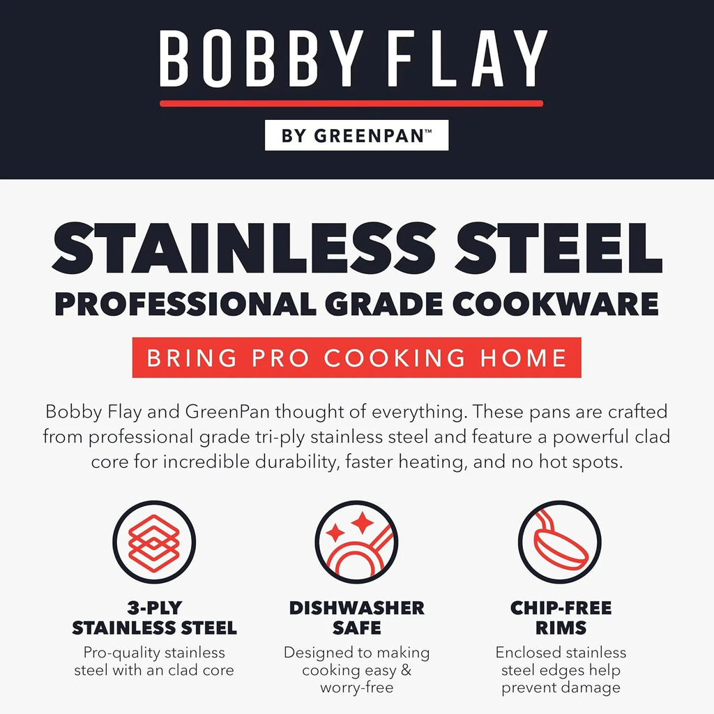 GreenPan x Bobby Flay 10 Piece Stainless Steel Tri-Ply Cookware Set - 8QT Stockpot
