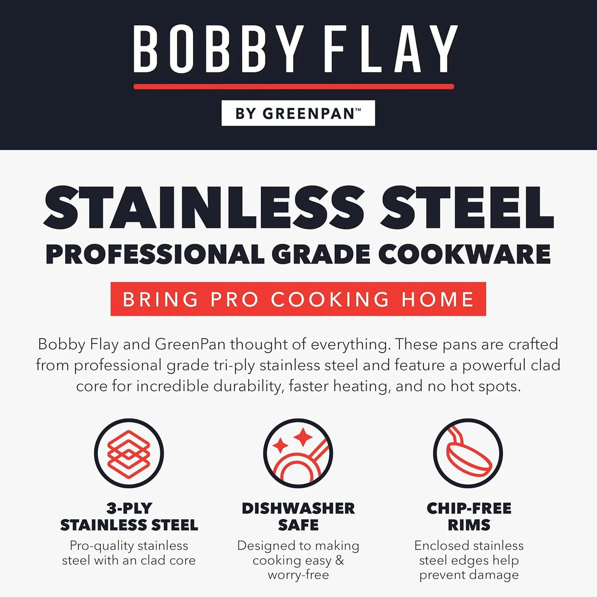 GreenPan x Bobby Flay 10 Piece Stainless Steel Tri-Ply Cookware Set - 8QT Stockpot