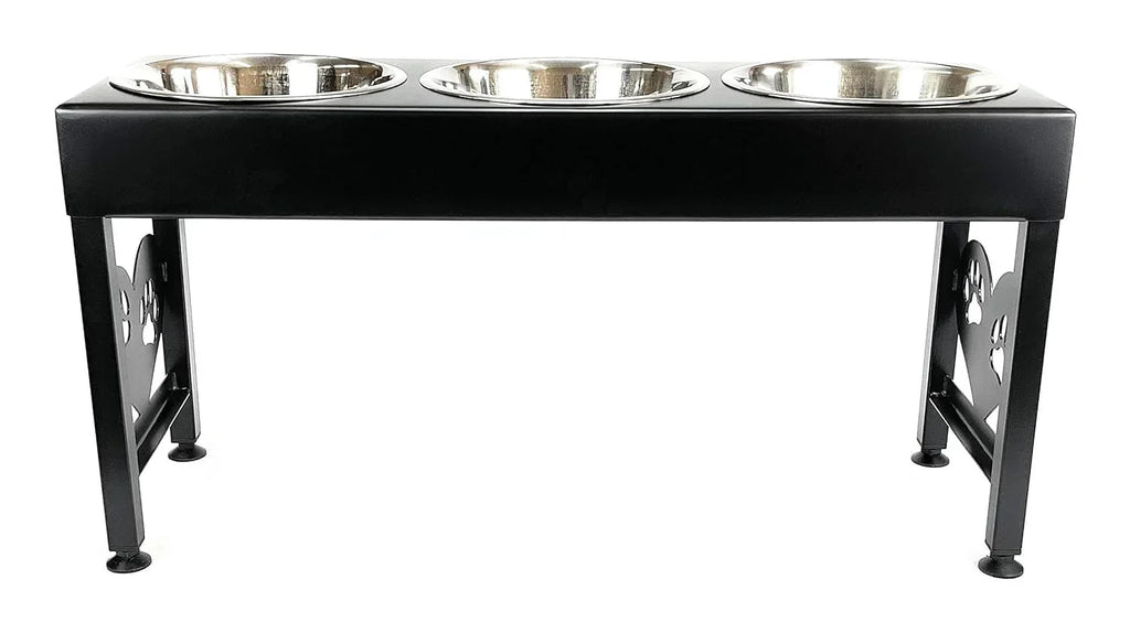 Elevated Triple Dog Feeding Station With 3-Quart Stainless Steel Bowls, 16 Inch Tall