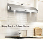 Everkitch 30 Inch Ducted Under Cabinet Range Hood, Stainless Steel, 400 CFM