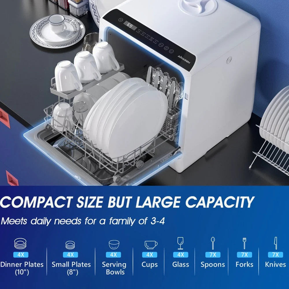 AIRMSEN Portable Countertop Dishwasher, 5-Liter Built-In Water Tank, 5 Washing Programs - AE-TDQR03