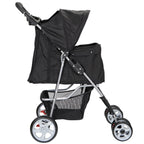 HomGarden 4 Wheel Foldable Pet Stroller Carrier Cart With Storage Basket And Cup Holder - Black