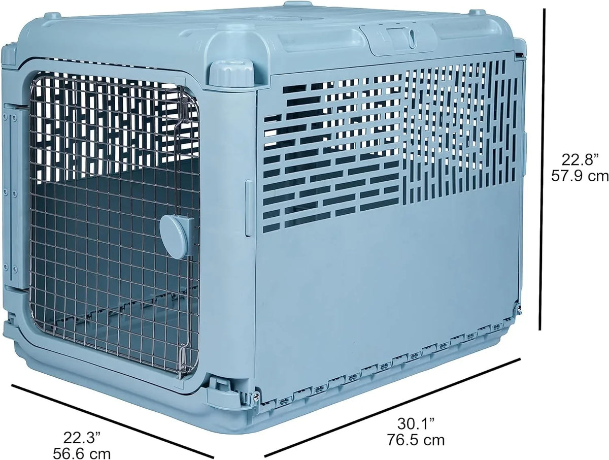 SportPet Designs Plastic Airline Approved Rolling Dog Kennel With Wire Door, XXX-Large, Gray, 48in L x 32in W x 36in H