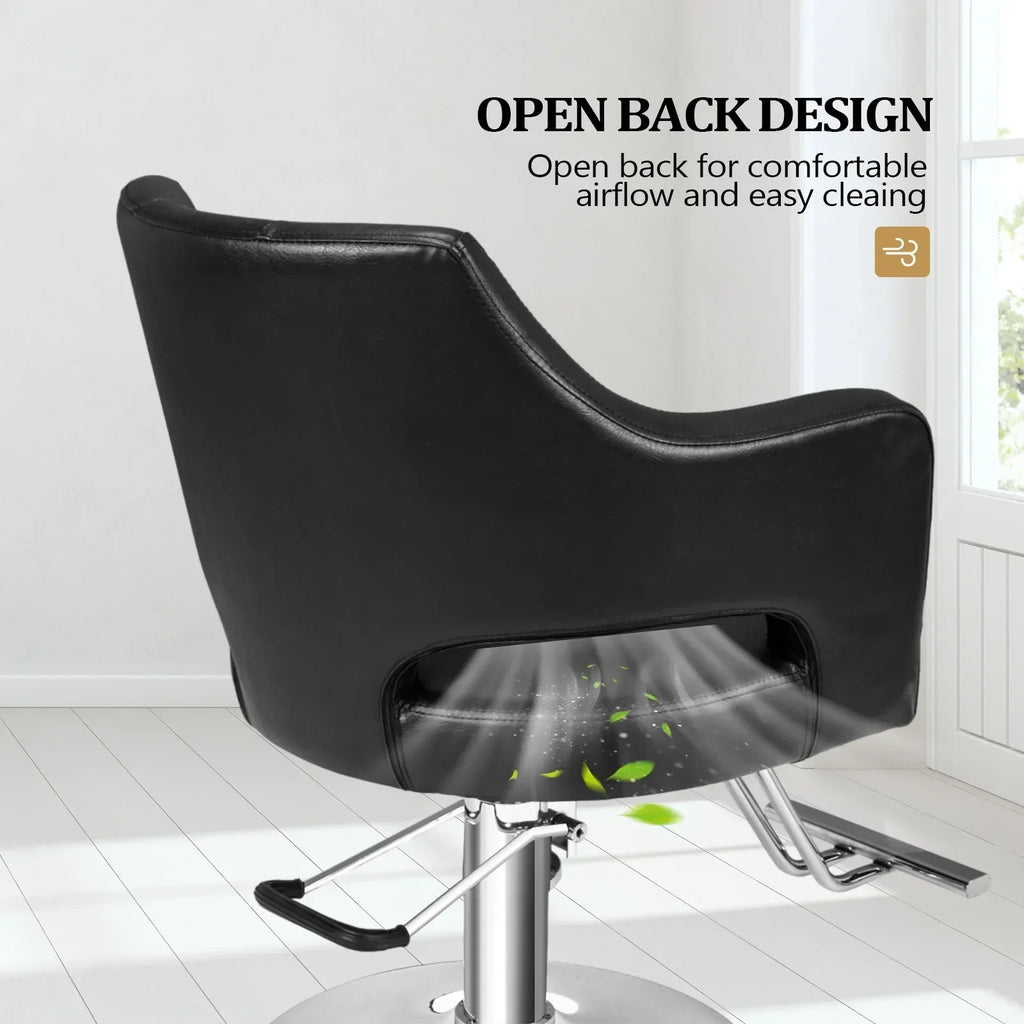 OmySalon Barber Styling Chair With Hydraulic Pump, 360 Swivel And Footrest - Black