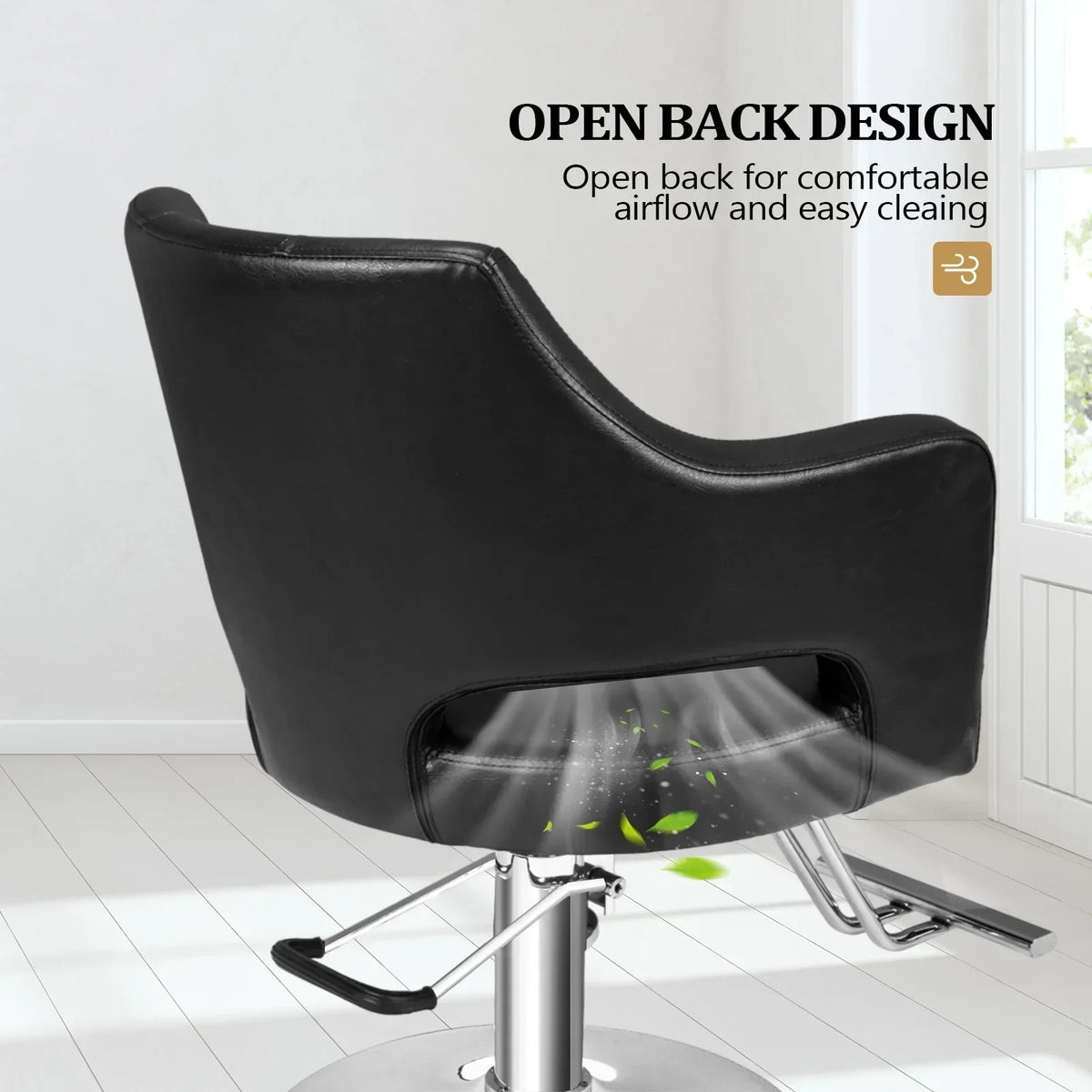 OmySalon Barber Styling Chair With Hydraulic Pump, 360 Swivel And Footrest - Black